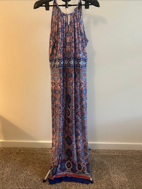 Suite 7 Dresses & Skirts - Printed Halter Maxi Dress in Blue and Coral